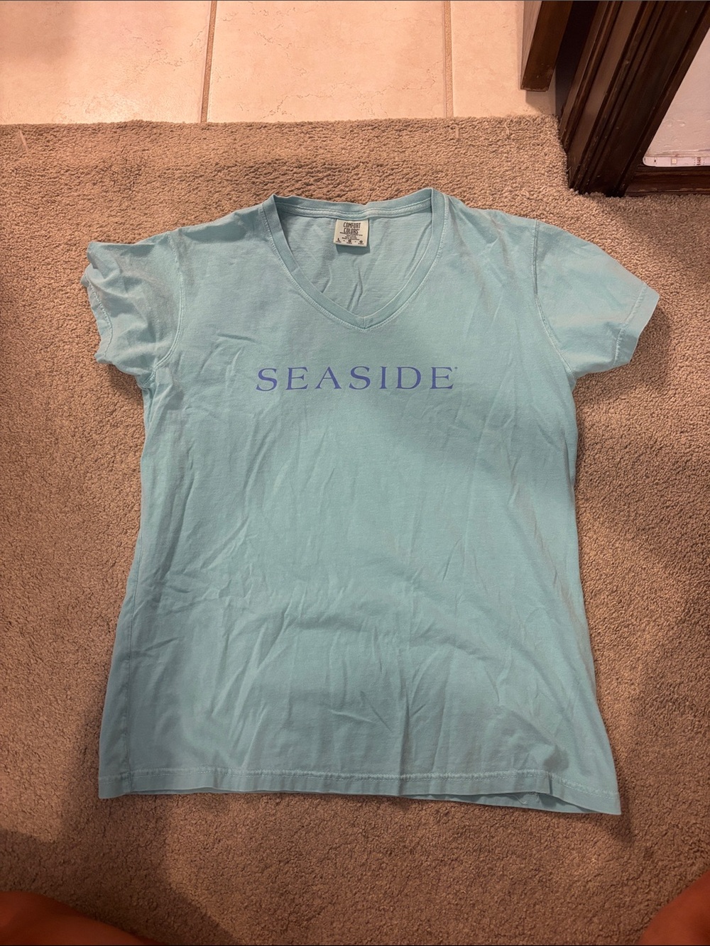Seaside Women's Short Sleeve V-Neck Tee in Light Aqua